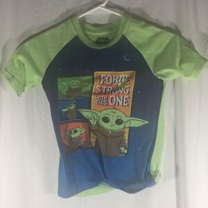 Star Wars Baby Yoda "The Force Is Strong" Boy's Green/Blue Shirt Pajama Top 6/7